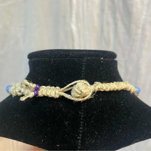 NWT Handmade by Me Macraméd Natural Hemp Purple & Blue Choker Necklace - Picture 8 of 10